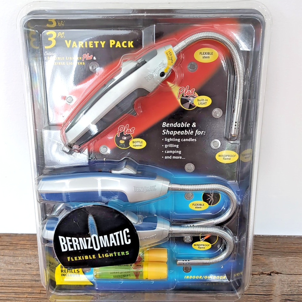 3-PACK BernzOmatic Refillable Flexible Bendable BUTANE LIGHTER Windproof Grill