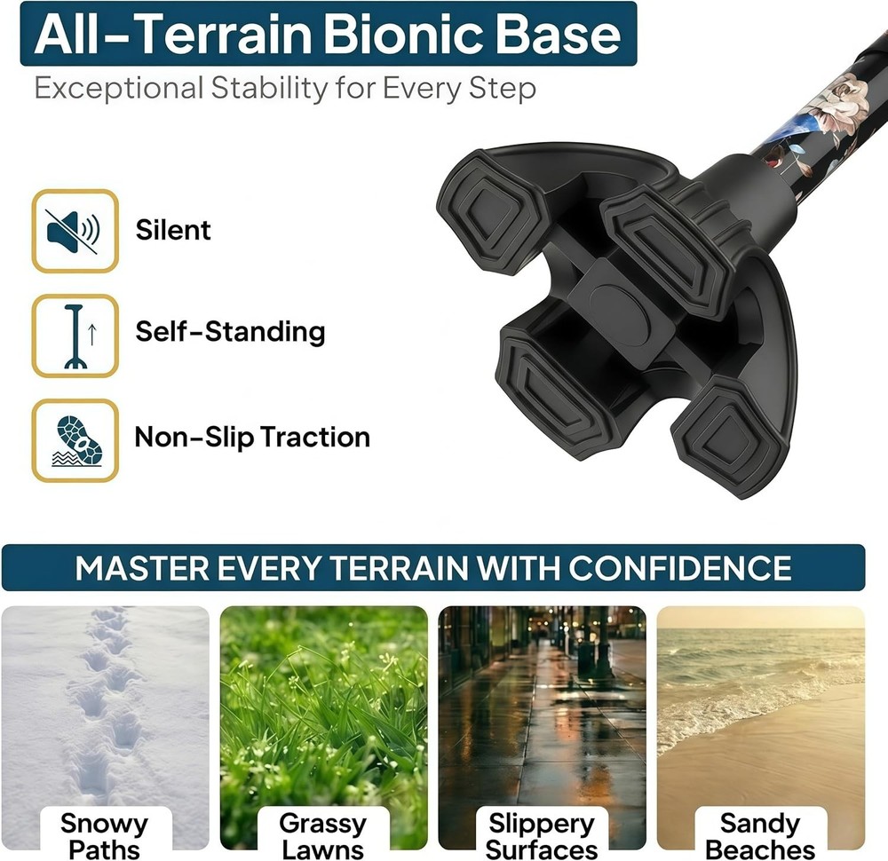 Portable Walking Cane with 5-Level Height Adjustment & Built-in LED Light