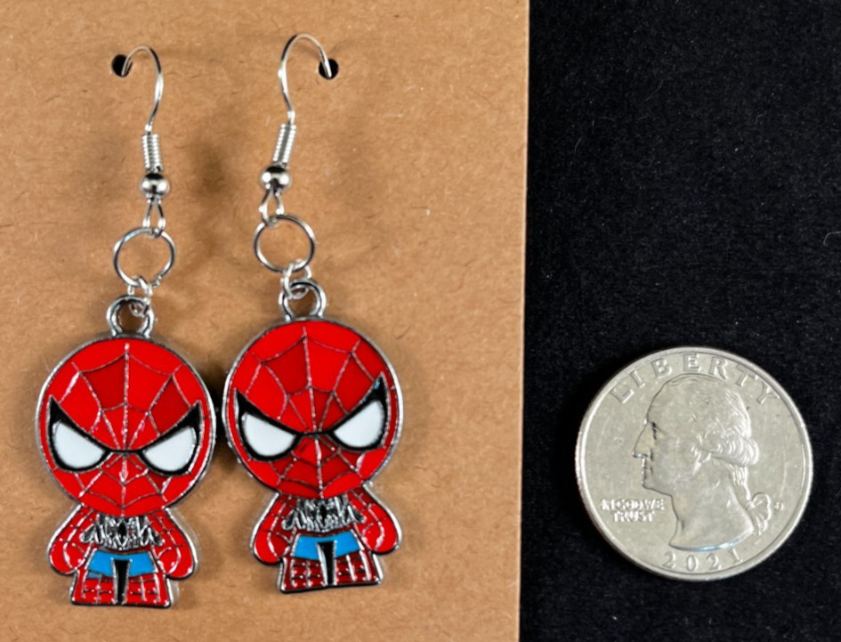 Marvel Superhero Inspired - Spider-Man - Earrings - Silver Hooks - Handmade