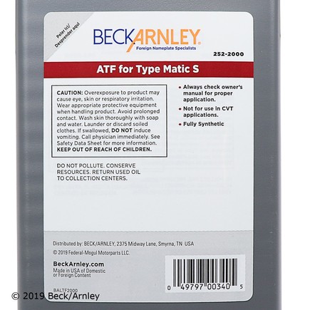 Beck Arnley 252-2000 Premium Atf Matic S
