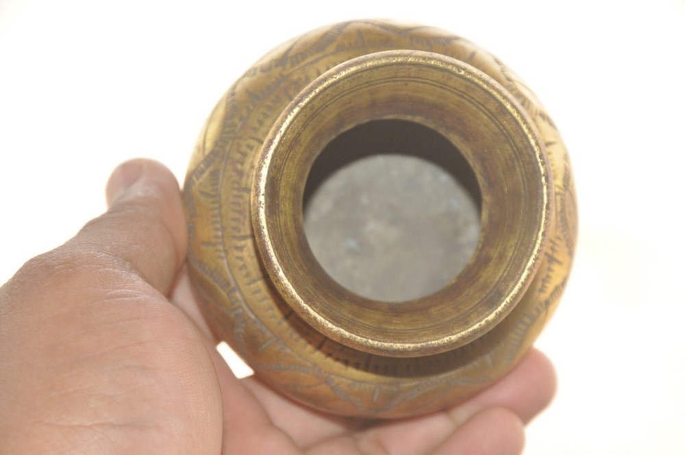 Vintage Brass Solid Inlay Engraved Handcrafted Small Water Pot