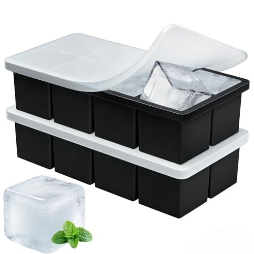 Large Ice Cube Molds Pack Easy Release Ice Trays for Freezer with Lid, 2 Black