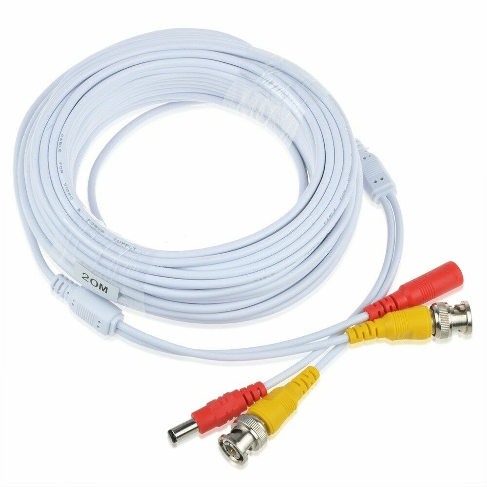 65ft BNC Video Power Cable for CCTV Security Camera+2x Female Adapter Connector