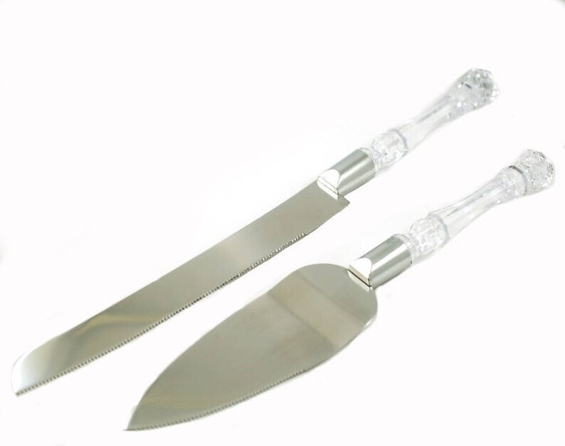 Wedding or Quinceanera Cake Knife Pie Server Set, Silver (2-Piece Set)