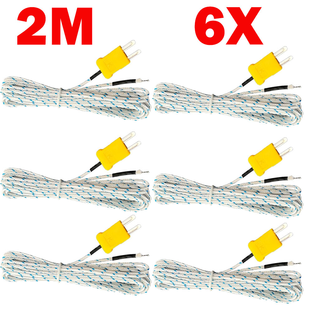 6Pack K Type Mini-Connector Thermocouple Temperature Probe Sensor 2M/6.6Ft Cable