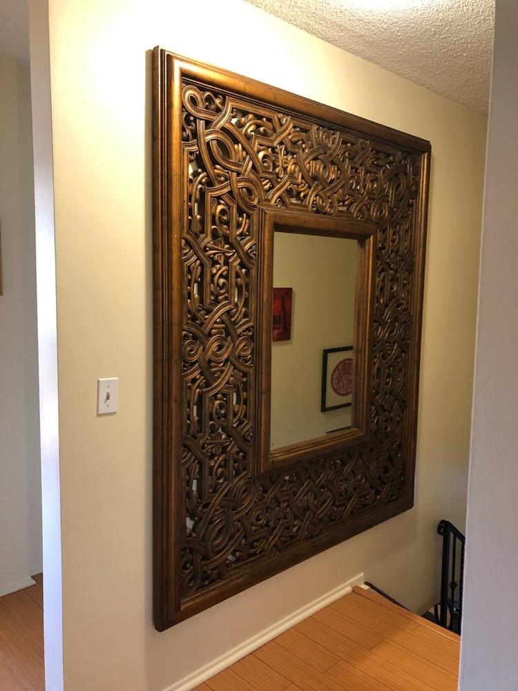 MASSIVE Balinese Style Art Deco Mirror, rustic bronze