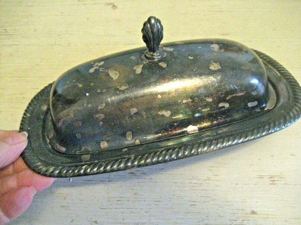 Vtg 8" Silverplate Covered BUTTER DISH Rectangular Wm. Rogers "6"