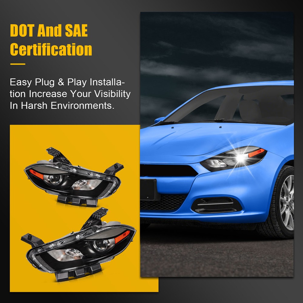 Headlight Assembly For 2013-2016 Dodge Dart Left+Right Headlight