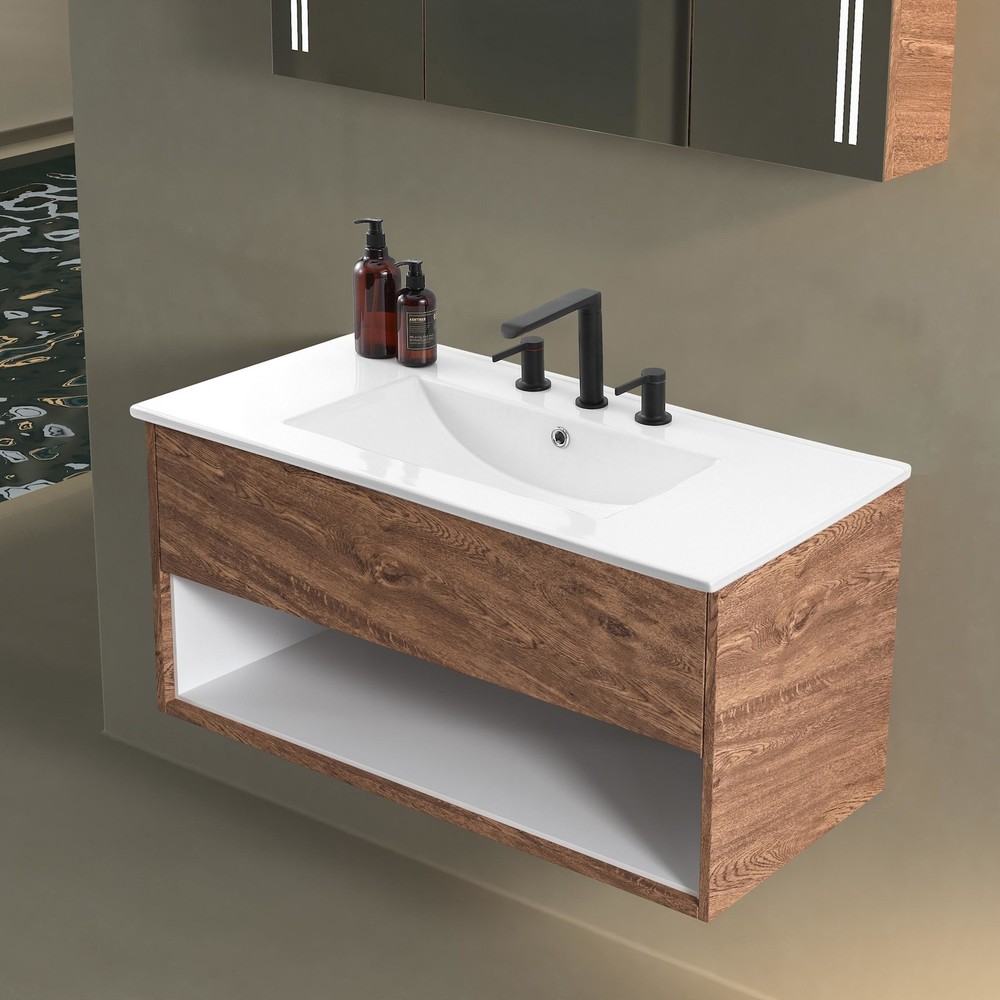 JONATHAN Y Lighting SNK1003 Ancillary 36" Ceramic Vanity Top - White