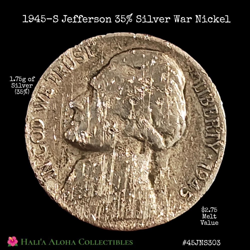 💠🪙💠1945-S/S RPM Silver War Nickel BROADSTRUCK on SPLIT PLANCHET BEFORE STRIKE