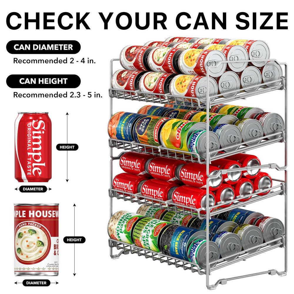 2 Tier Stackable Can Rack, Silver, 2 Pack
