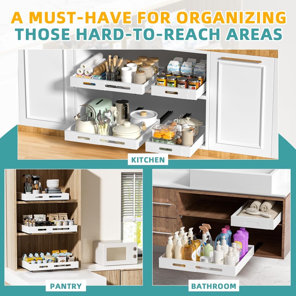 1 Pack | 21 Deep Pull Out Cabinet Organizer Adhesive 13.8 To 22.0 Width Exp