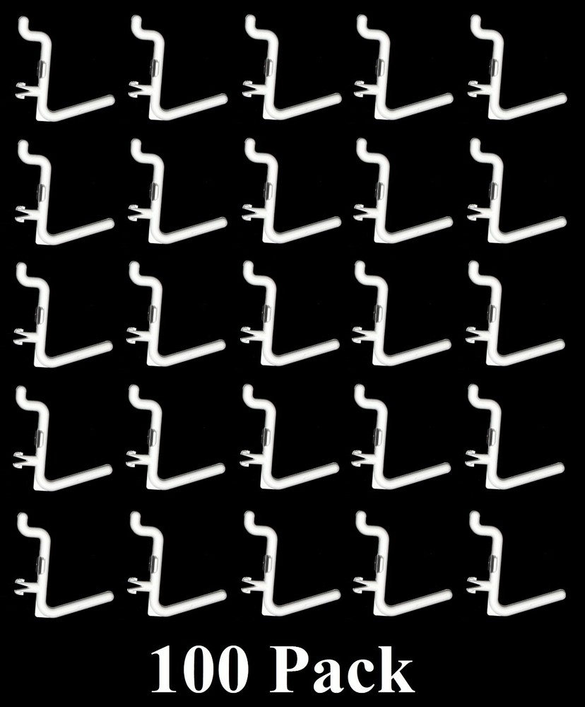 Plastic White L Style Pegboard Hook Kit Storage 100 Pack PEGBOARD NOT INCLUDED