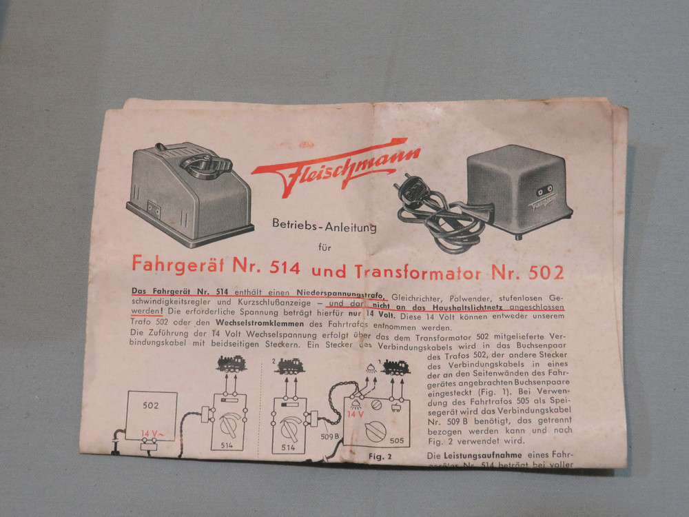 Vintage Fleischmann HO Scale 502/110 Transformer & 514 Cab Control Unit Untested