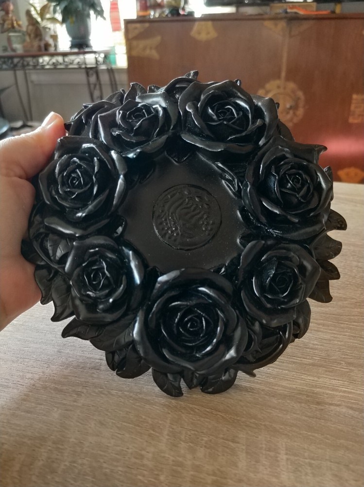 RESERVED Solid cast resin painted black roses crystal ball display stand