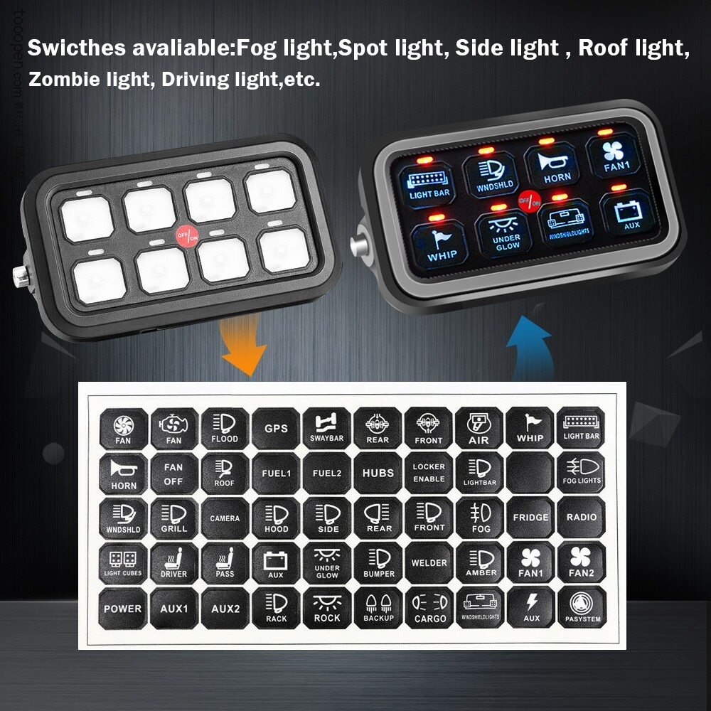 Auxbeam 8 Gang Switch Panel Automatic Dimmable LED Touch Control Panel Box Blue