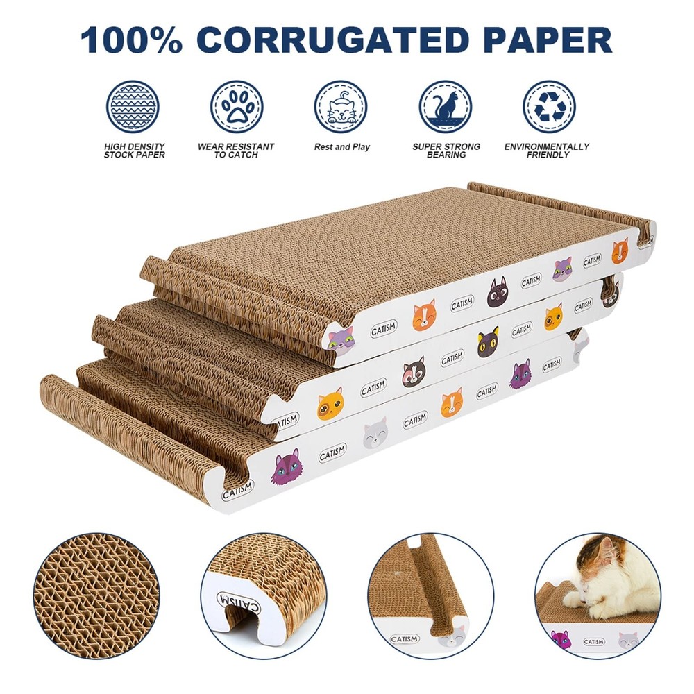 Cat Scratcher Board Foldable Triangle 6 Usable Sides Vertical Cardboard 3 Pack