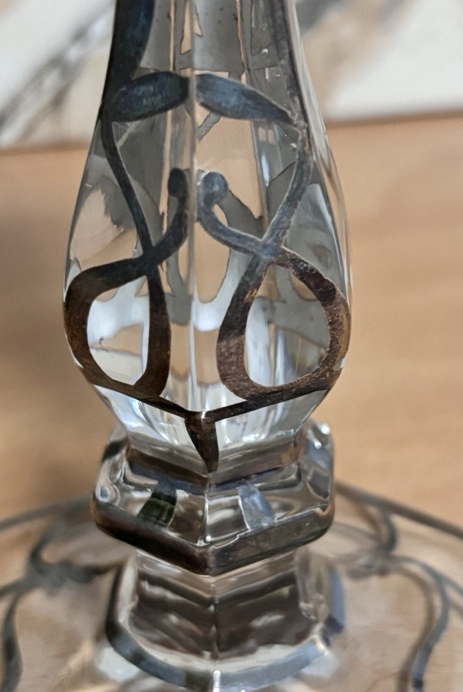 Vintage Art Deco Crystal Classic Candleholder Patterned Over In Silver. EUC .