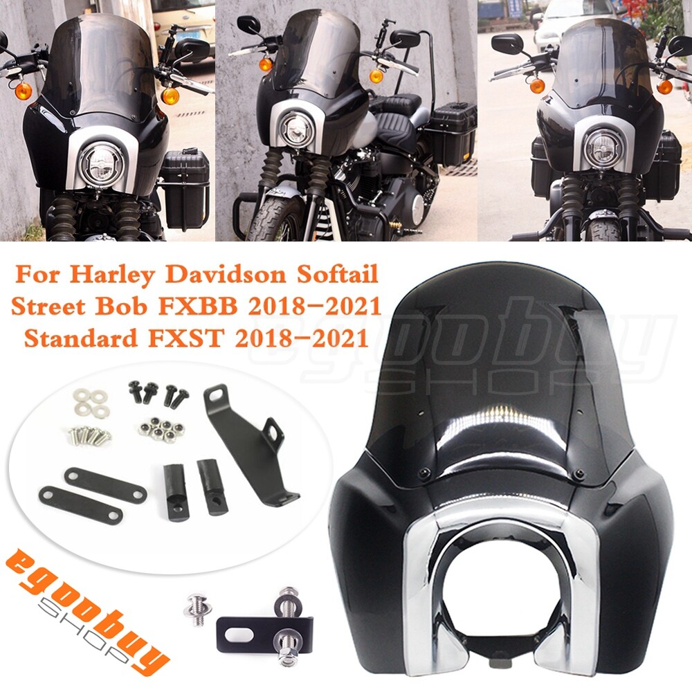 Headlight Fairing Windshield & Bracket Mount For Harley Softail FXBB FXBBS FXST