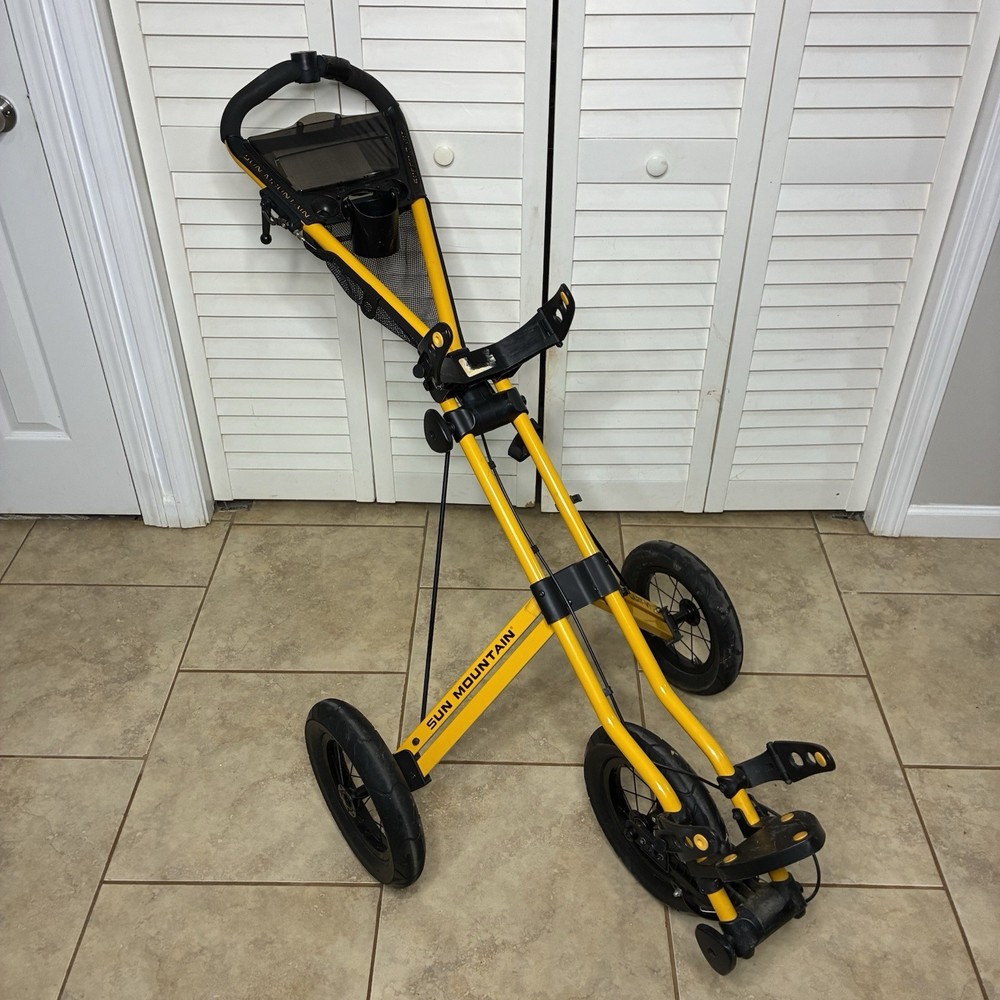 Sun Mountain Yellow Push Pull Golf Speed Cart 3 Wheel Folding Collapsible