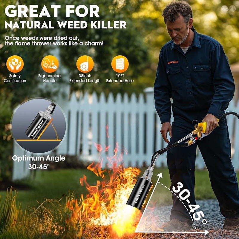 High Output Propane Weed Torch W/ Piezo Ignition & Adjustable Flame Control New