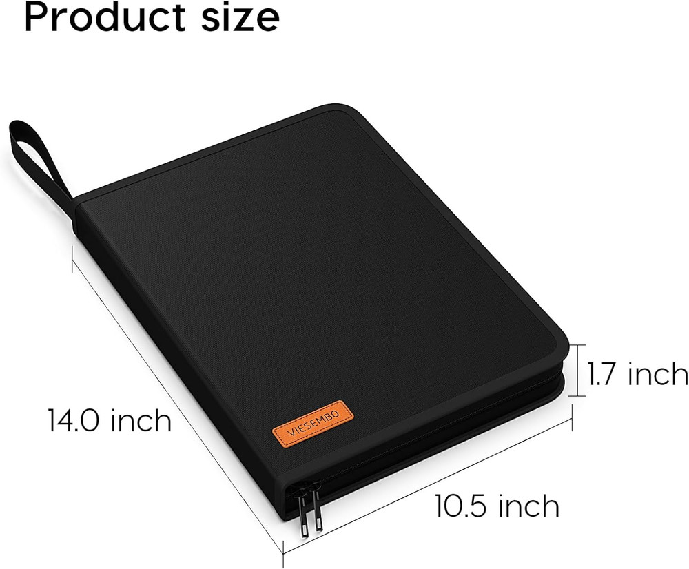 Fireproof Document Organizer Binder with Waterproof Bill Holder (Black)