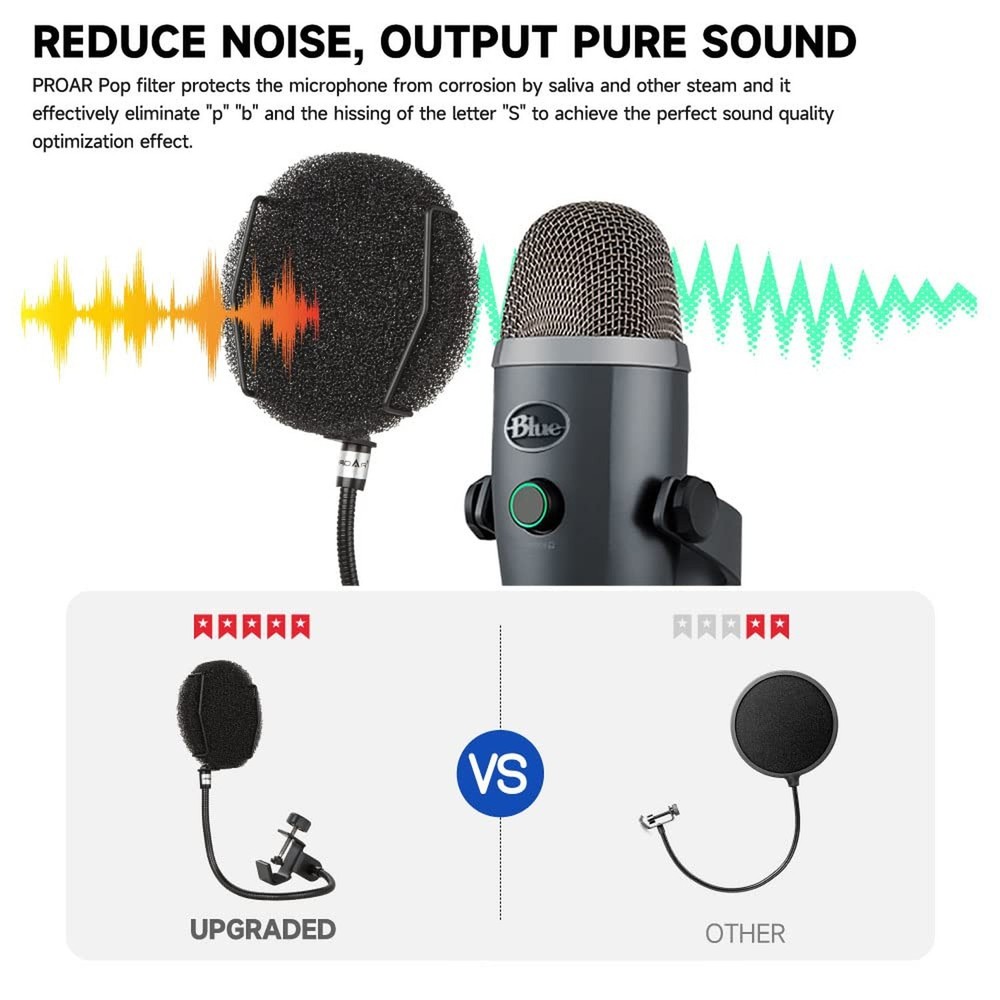Pop Filter for Microphone - Sponge Layered Pop Wind Screen with Enhanced Flex...