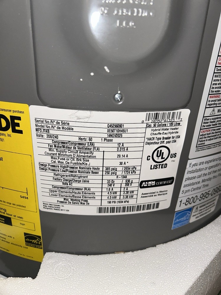 Rheem Performance Platinum 50 Gal Smart High Efficiency Hybrid Water Heater READ