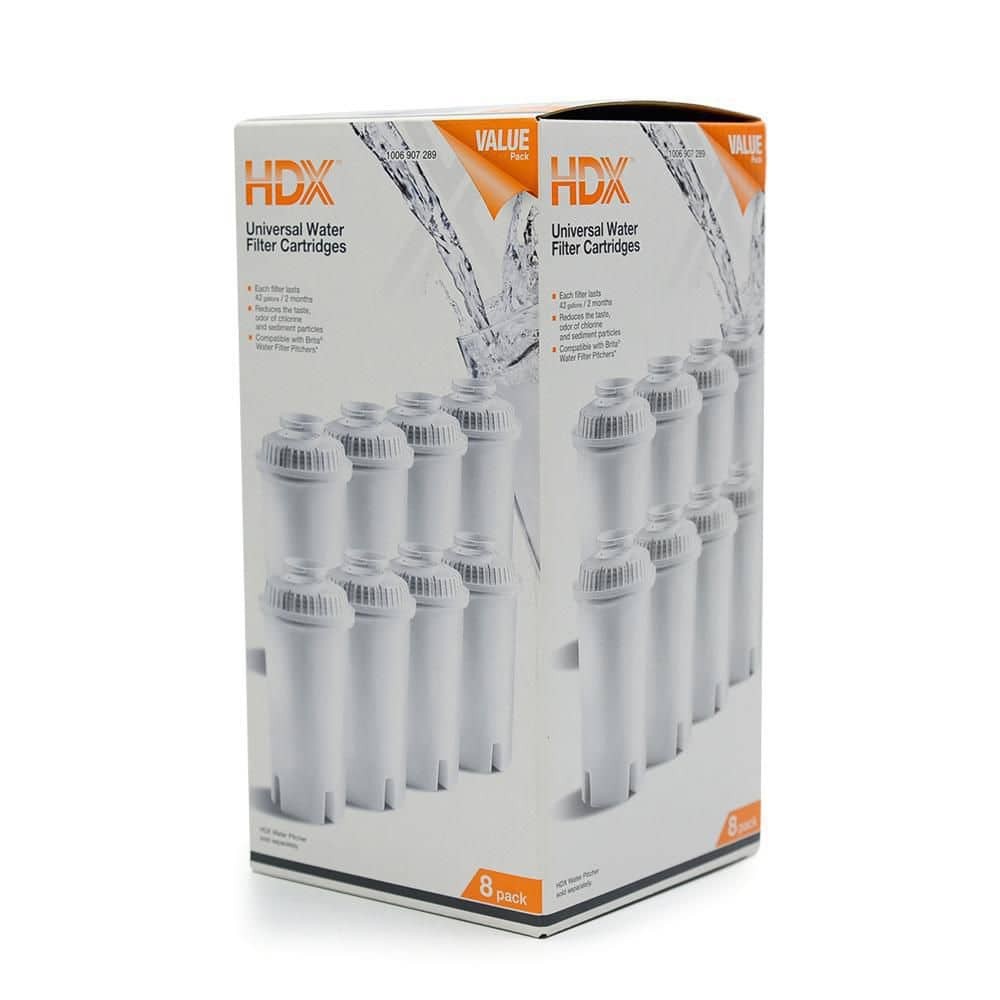 HDX Water Pitcher Replacement Water Filter Cartridges, BPA Free (8-Pack)