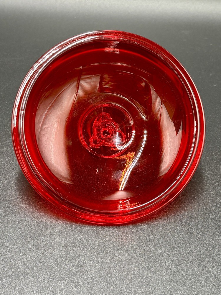 Mid Century Viking Glass Ruby Red 3 Footed Lidded Candy Jar 8”