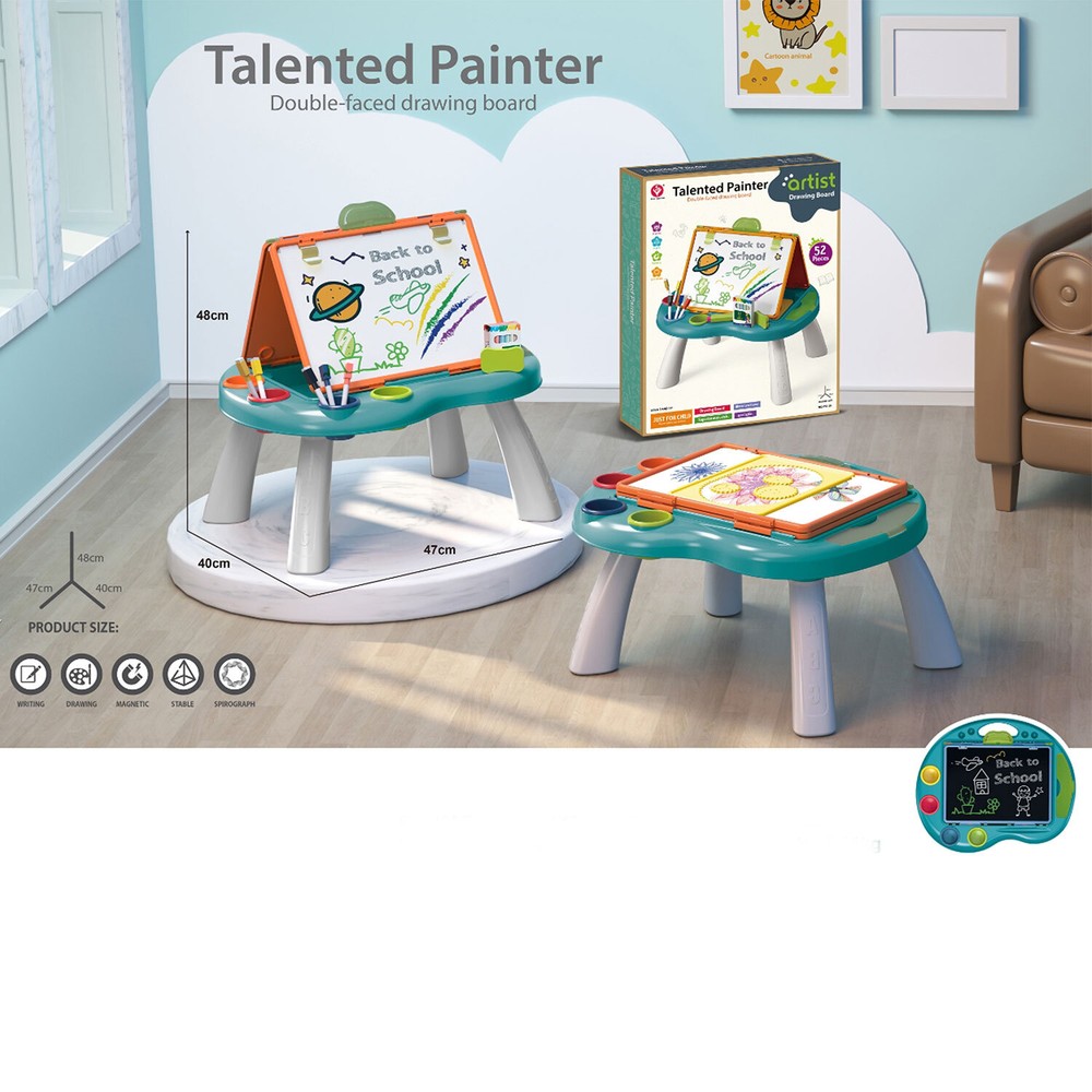 Kids 4 in 1 Foldable Art Easel Set Double Sided Whiteboard Chalkboard Boad Game