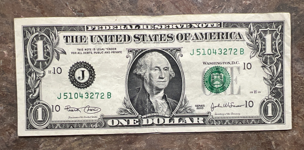 2003 $1 Misaligned Printing Shift Error Federal Reserve Note