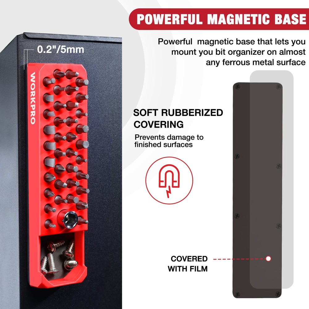 WORKPRO Magnetic Hex Bit Organizer, 39 Hole Screwdriver Drill Bit Holder Tray...