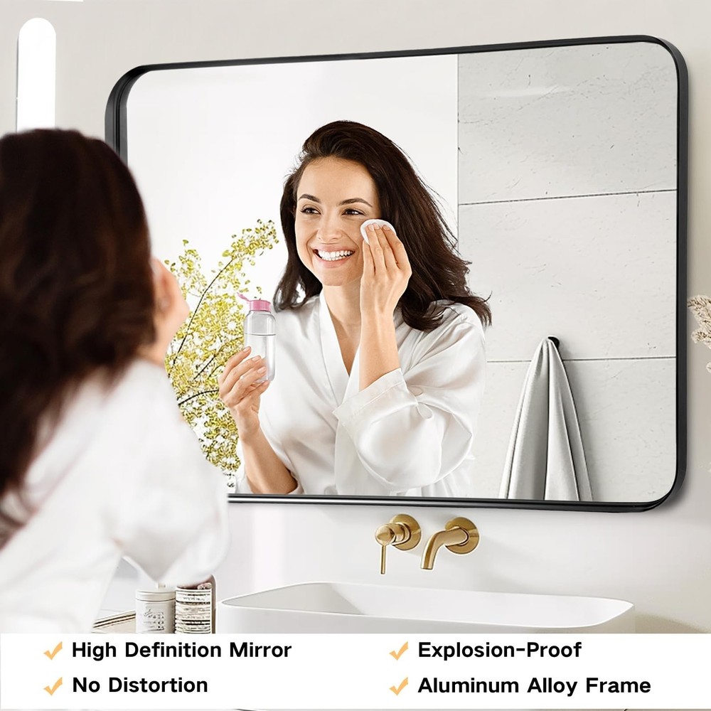 Black Mirror for Bathroom Wall - 40x30 Inch Large Reactangular Metal Framed M...