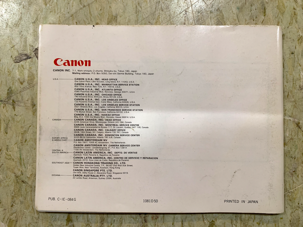 CANON AE-1 PROGRAM INSTRUCTION BOOK