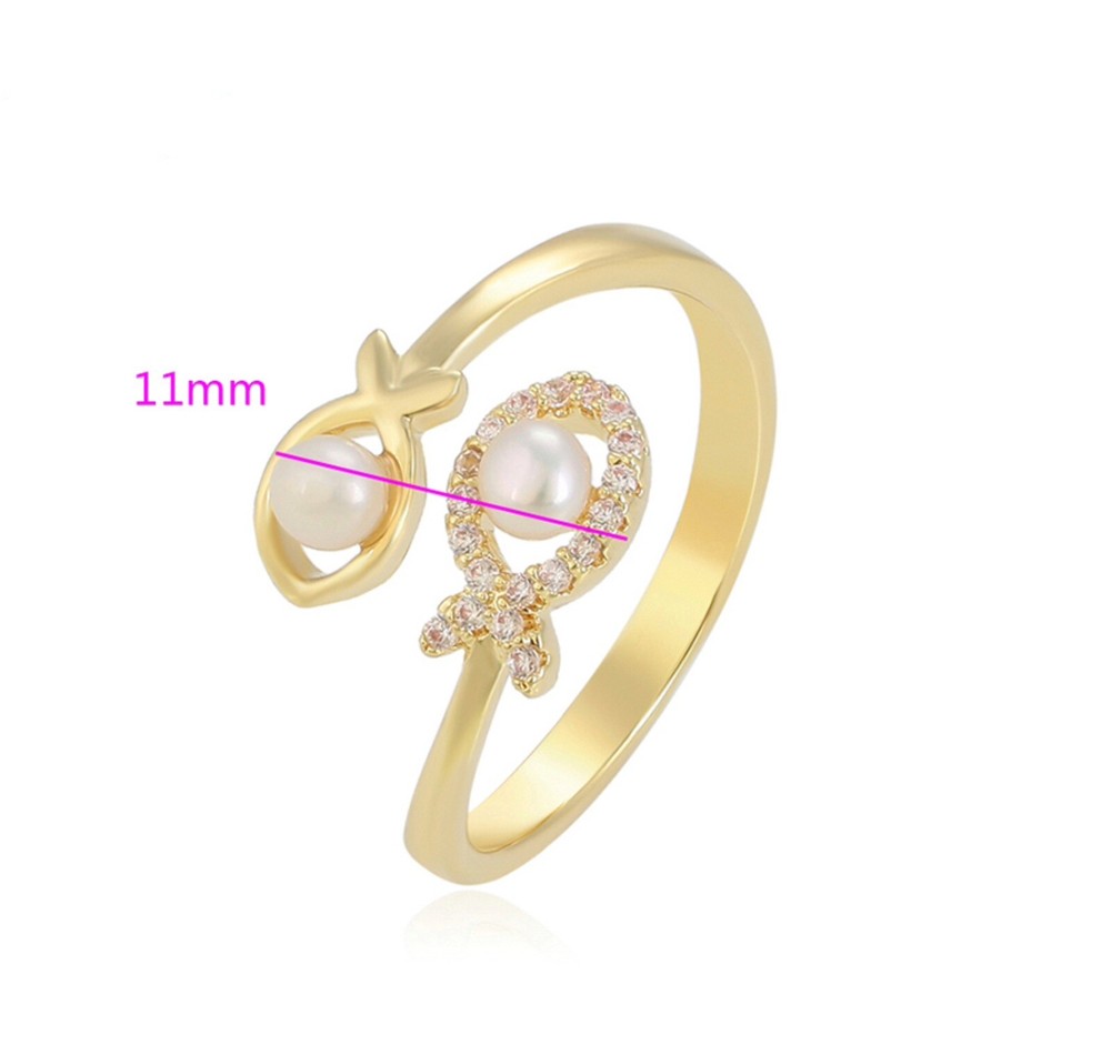 Fish Ring Adjustable Ring 14k Gold Plated CZ Stone