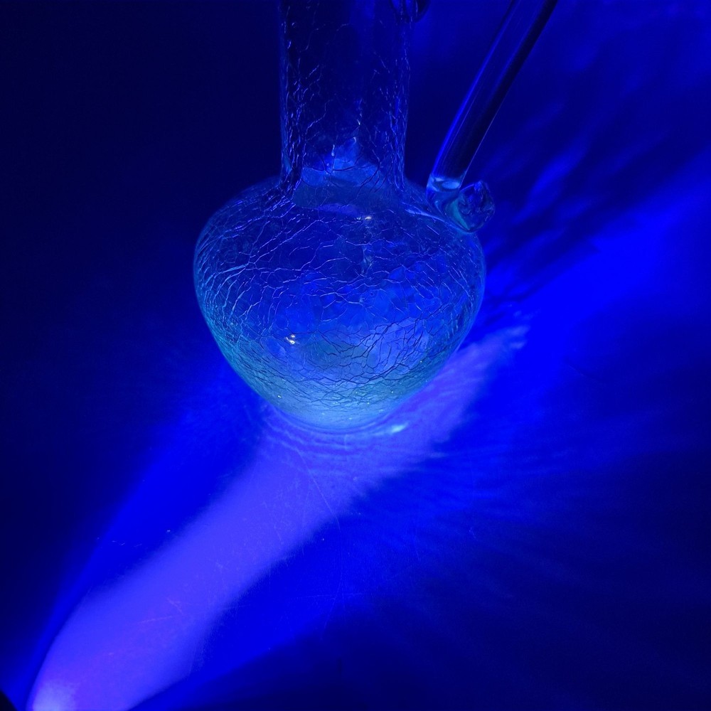 Vintage Blue Crackle Glass Pitcher With Applied Handle