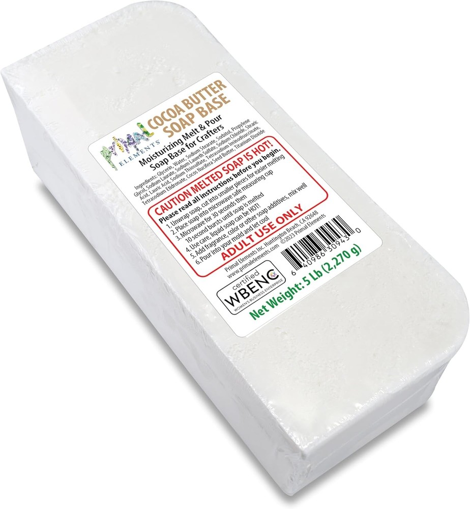 Primal Elements Cocoa Butter Soap Base - 5 Pound (Pack of 1), White