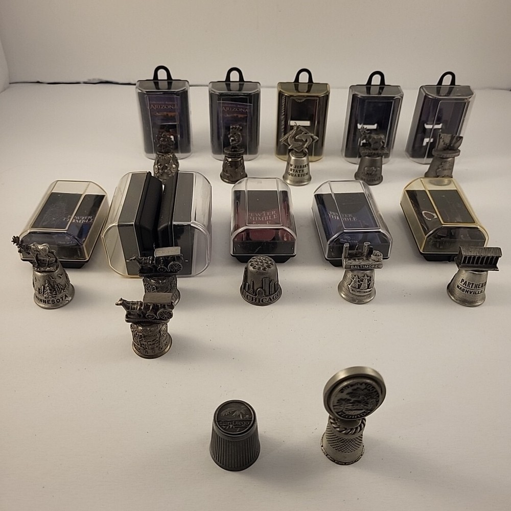 13 Pewter Thimbles Cities And States