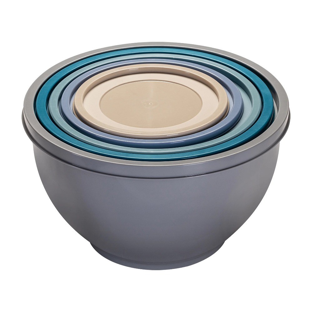 10-Piece Nonslip Nesting Plastic Mixing Bowl Set with Assorted Lids