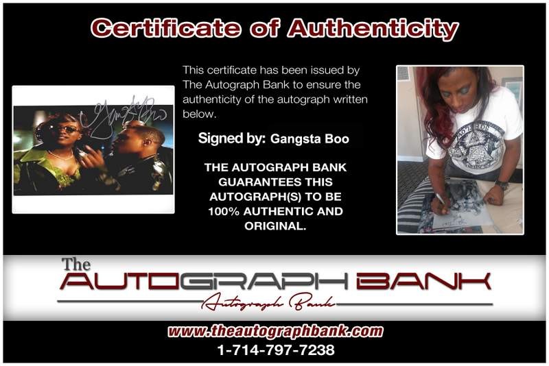 Three Six Mafia Gangsta Boo signed rap 8x10 photo W/Certificate Autographed 0466