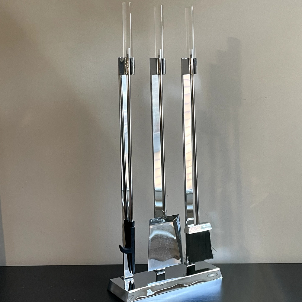 Alessandro Albrizzi FIREPLACE SET TOOLS Lucite Chrome Space Age Modern Chic