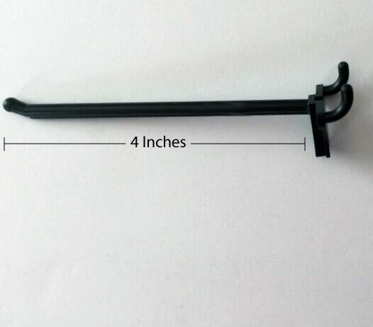 4 Inch Long Black Plastic Pegboard Display Hooks 1/8" Thick Quantity 50