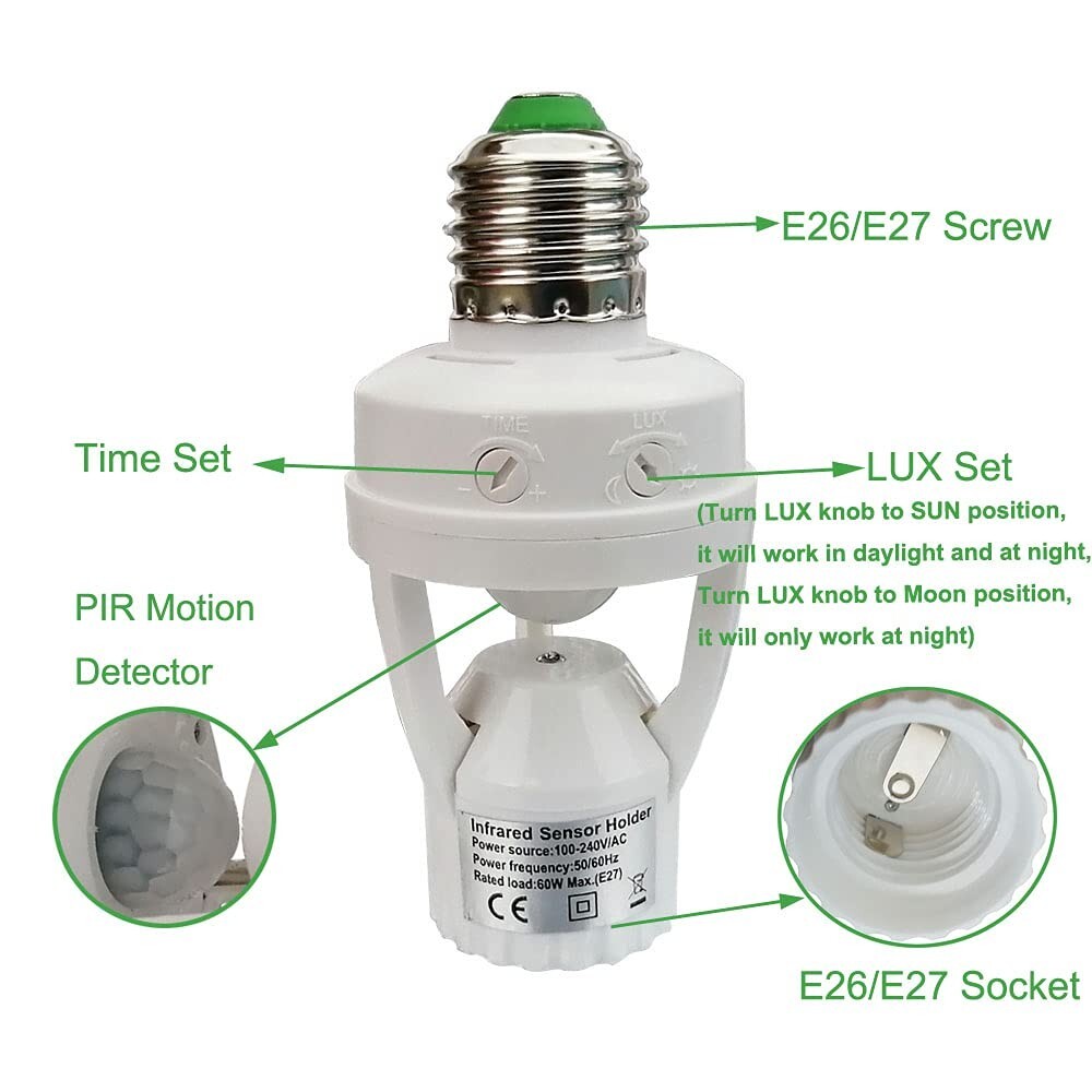Energy Efficient E26/E27 Motion Activated Light Socket for Convenient Indoor Use