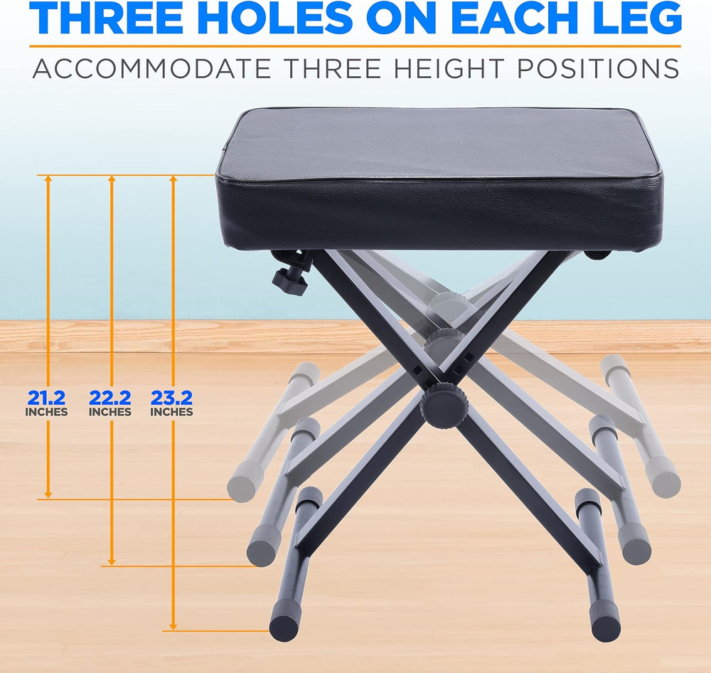 Adjustable Padded Keyboard Bench – Folding X-Style Keyboard Bench W/ 3-Position