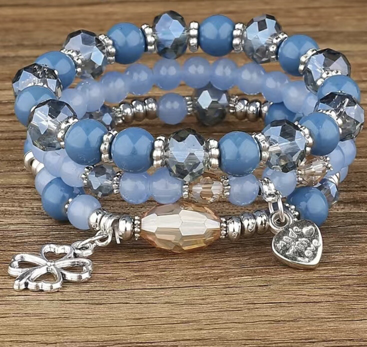 3 PC Handmade Boho Beaded Stackable 6.5” Plus Stretch Bracelet Set New A3852
