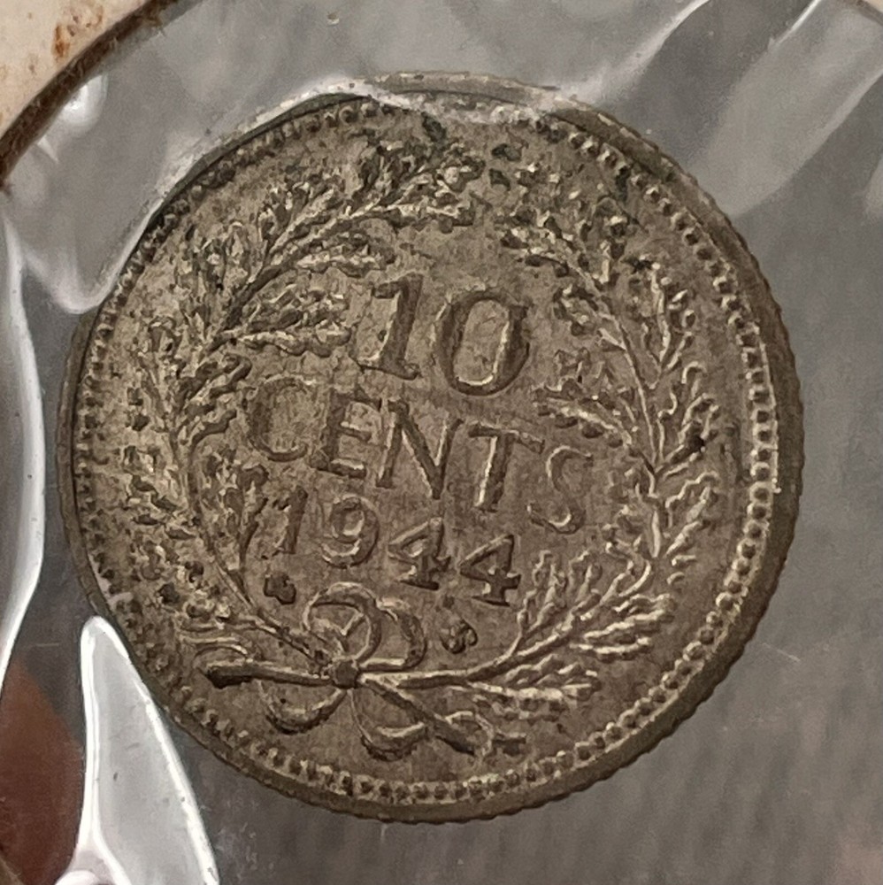 Netherlands 1944-S Silver Coin 10 Cents