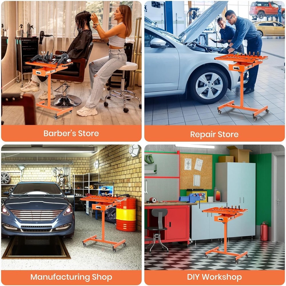 Steel Rolling Workbench with Locking Casters, Adjustable Height 35"-44.8"