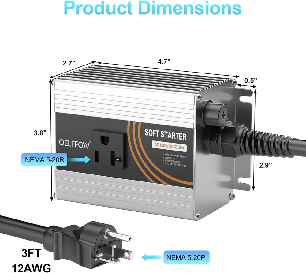 120V Soft Starter for Power Tools, 20A Universal Soft Start Controller for Miter