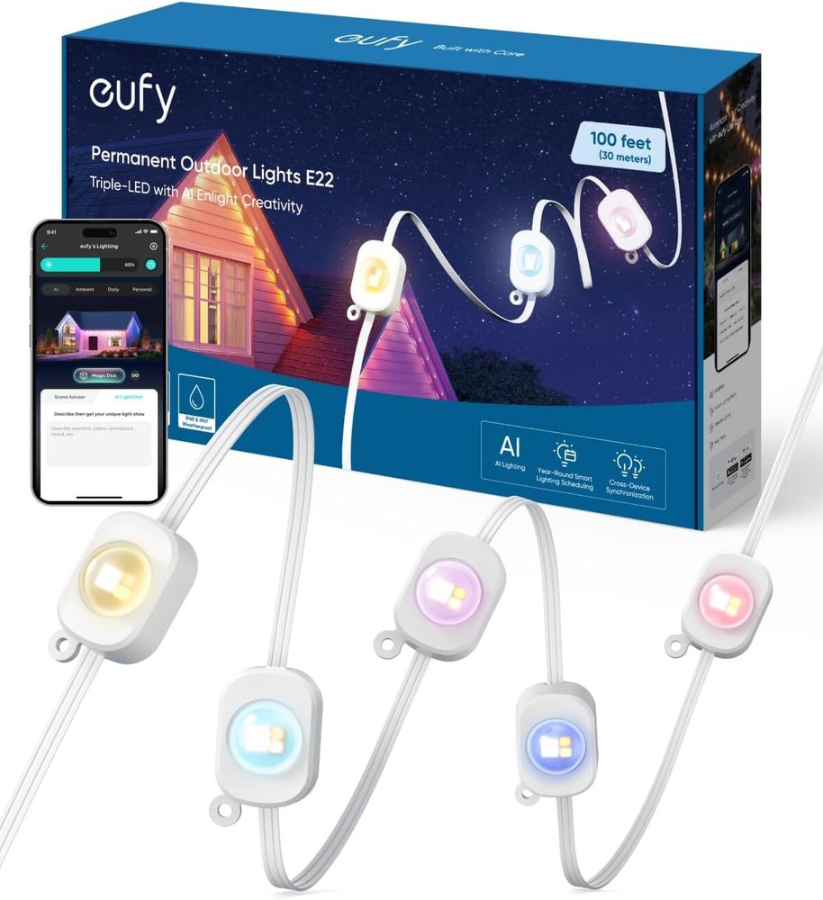 eufy Permanent Outdoor Light E22 100ft Smart Light Strip App Control IP67|Refurb